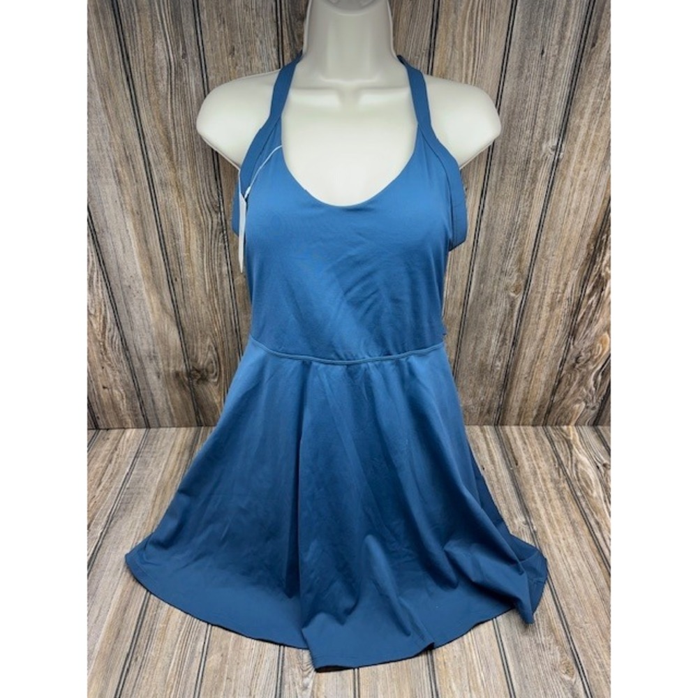 Blue Halter Activewear Exercise Dress with Built-in Shorts and Pocket Large NWT